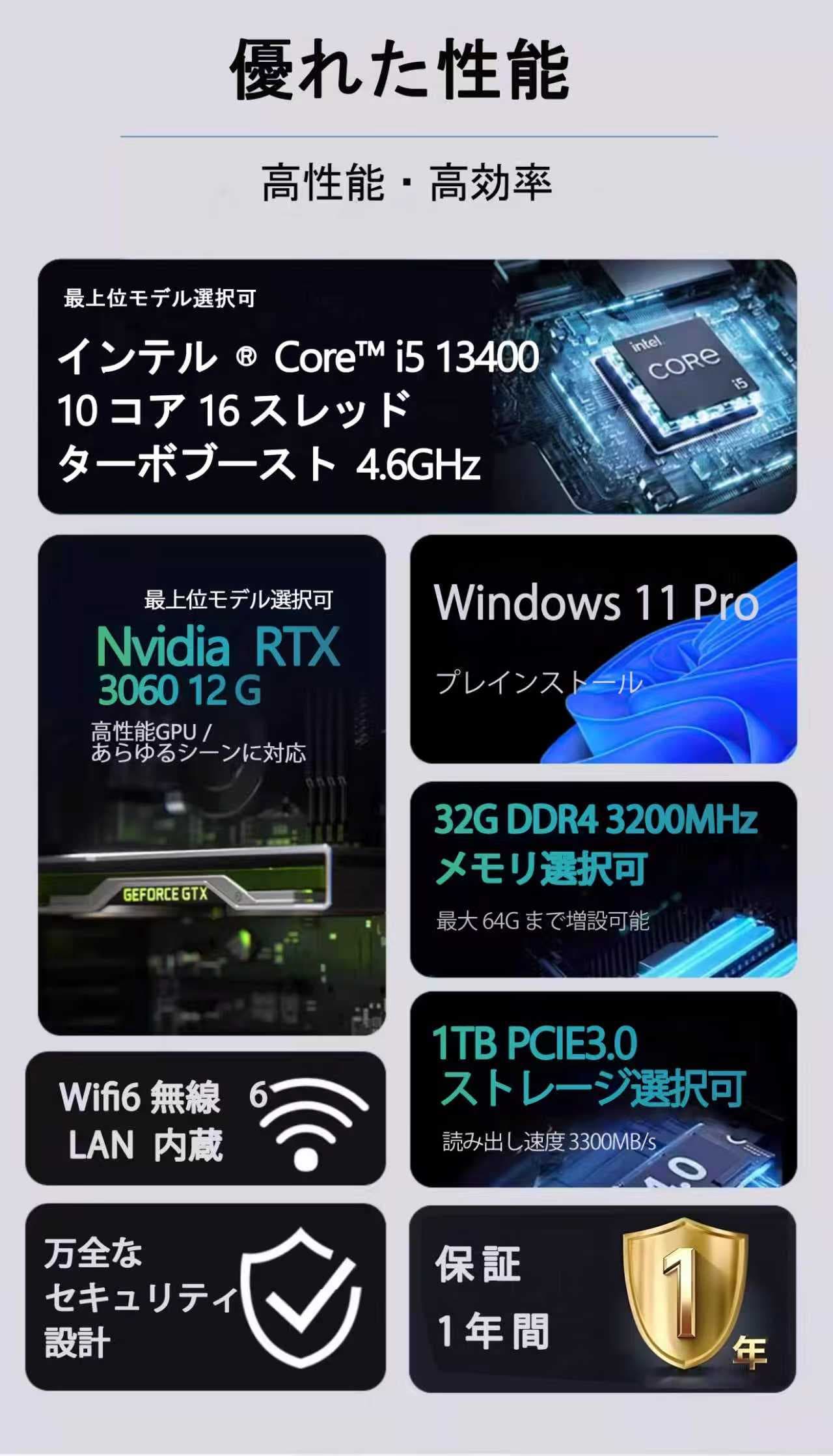 【新品】快適性能 デスクトップパソコン パソコン 新品SSD Windows11 Office付き インテル 第14世代 第13世代 Core i5-6400 I5-12400F i7 I5 3470 SSD 256GB~1TB メモリ 選択可 8GB 16GB 32GB デスクトップPC office 安い 激安 ゲーム 本体のみ 高スペック 省スペース 薄型 thumbnail 2