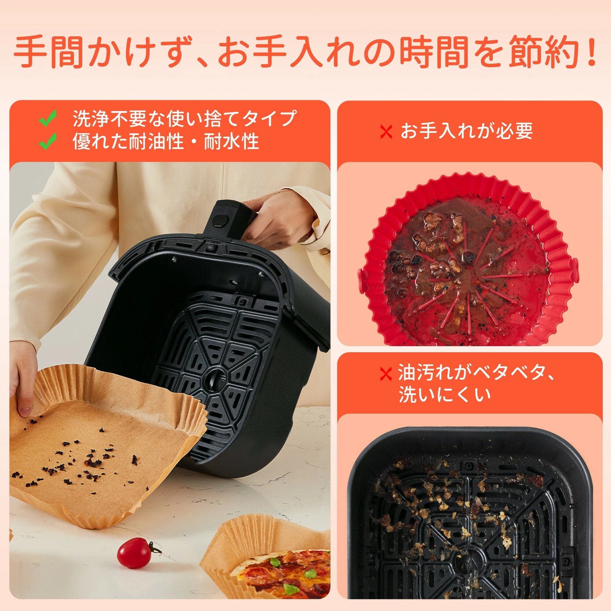 【100%抽選P】【純正品】COSORI エアフライヤー用紙 ノンフライヤー用紙（3-6L適用）内径16.5cm 100枚 スクエア型 クッキングシート 天ぷら敷紙 油紙 防水 耐油 230℃耐熱 揚げ物 茶色 キッチン専用 ノンフライヤー/電子レンジ/オーブン/蒸し器利用可能 thumbnail 3