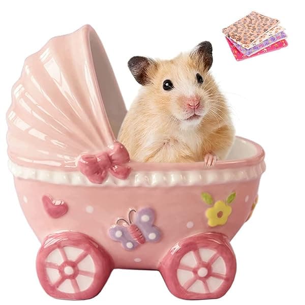 ハムスター ハウス 小動物用 ベッド ハムスターのお部屋 トイレ 隠れ家 砂浴び 陶器 夏用 涼感 ひんやり マルカン チンチラ ピンク 16×11.8×15.3cm 毛布一枚おまけ（色がランダム）