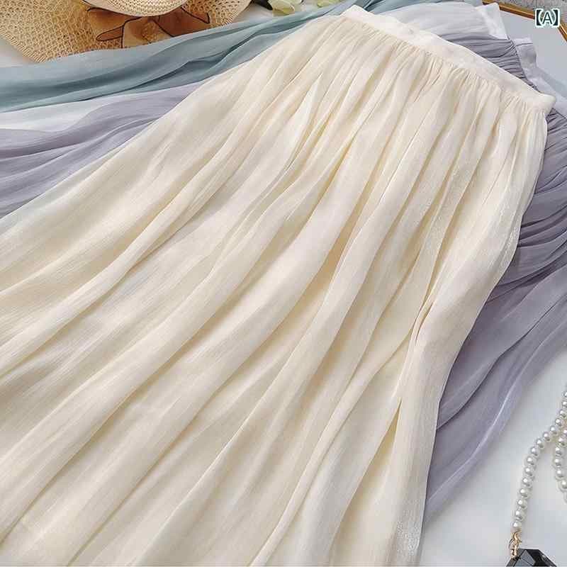 パンツドレス レディース 夏用の 高級 ストリーマー メッシュ スカート レディース ハイウエスト aライン ミドル 丈 ウエスタンスタイル スリム スイング アンブレラ