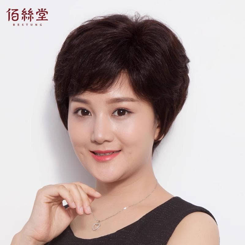 女性用 かつら 女性用 ウィッグ ショート ヘア フル ヘッド セット リアル 手編み 人 毛 カール 母親用 ナチュラル