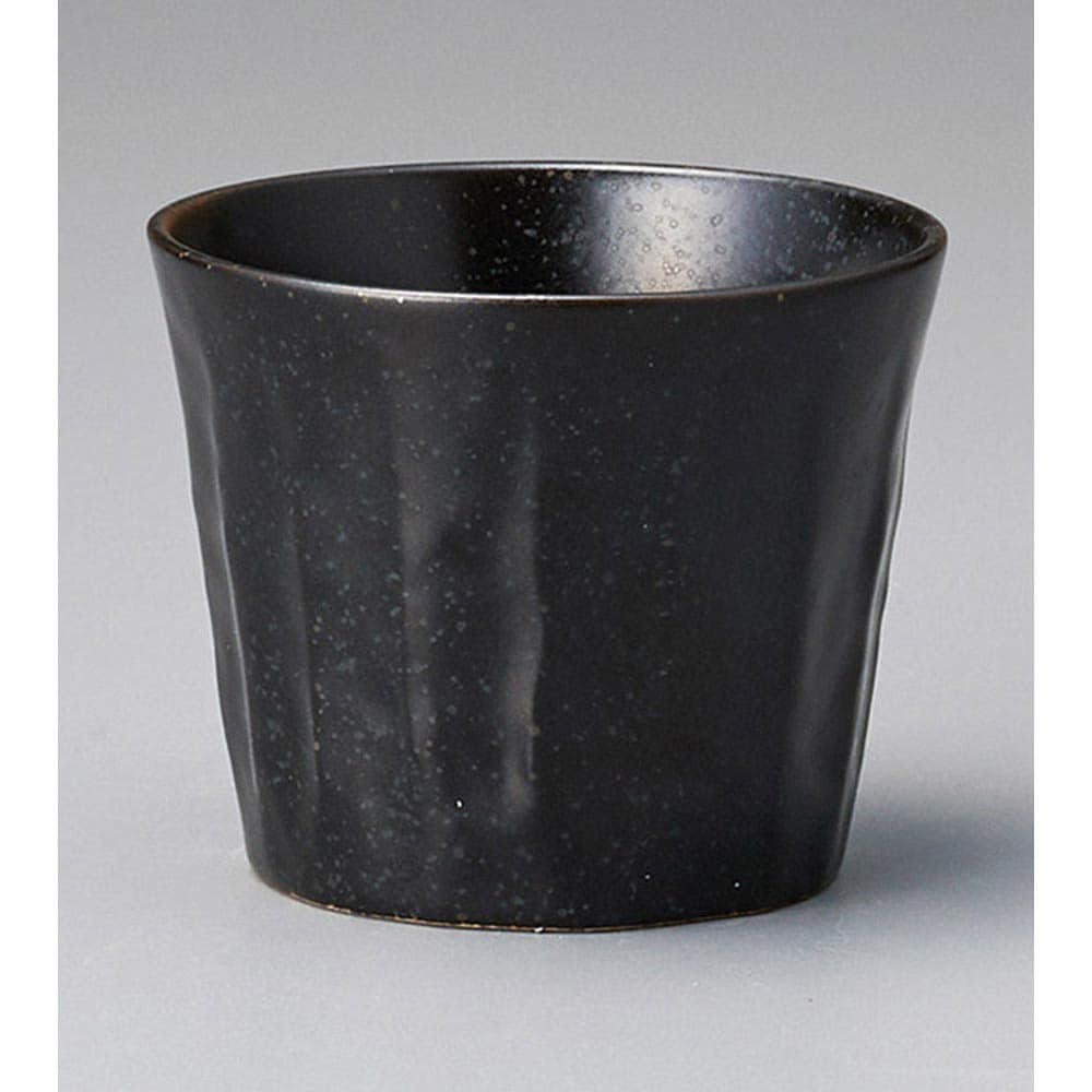 切立削ぎ 陶製 フリーカップ 黒　8.5x7cm 約220cc　焼酎 酎ハイ 梅酒 水割り フリーカップ ドリンクカップ 湯呑 和スイーツ　日本製