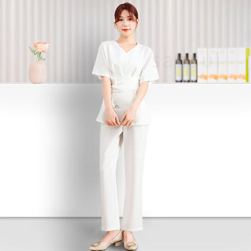 エステ ユニフォーム サロン クリニック 制服 春夏 マッサージ スパ 半袖 パンツ スーツ ホワイト イエロー ピンク