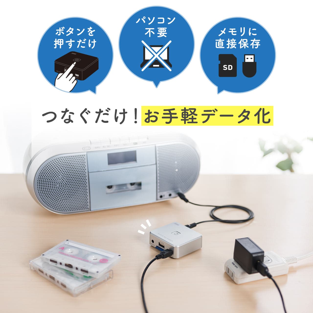 【楽天1位受賞】オーディオキャプチャー カセット レコード デジタル MP3 変換 SDカード USBメモリ パソコン不要 RCA ステレオミニ外部入力 オーディオレコーダー アナログ音声デジタル化 アナログ 変換 thumbnail 3