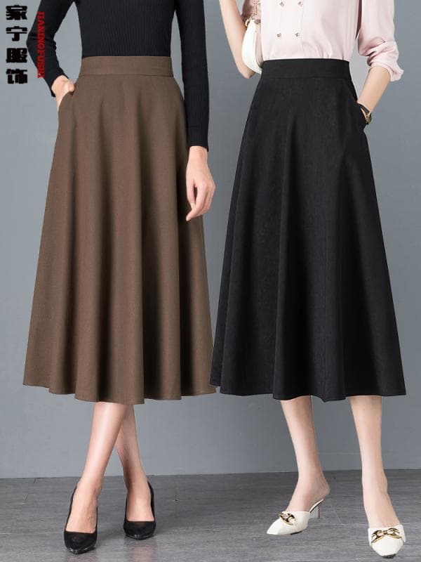 スカート レディース 秋 春 コーヒー 色 ドレープ ミドル丈 アンブレラ ハイウエスト スリム ブラック a ライン ミドル丈