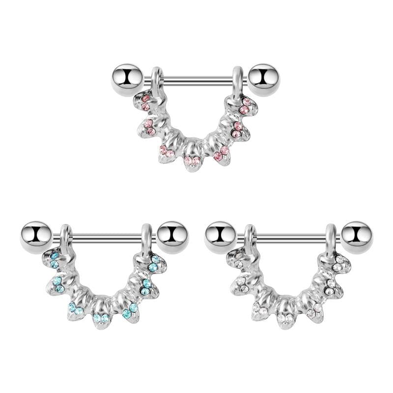 ボディピアス 男女兼用 ステンレス製 スカル 髑髏 埋め込みジルコニア ニップルリング 乳首飾り ボディジュエリー アクセサリー エキゾチック 白 ピンク アクアブルー