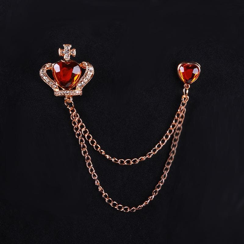 ブローチ 男女兼用 高級感 メタル クリスタル ブリティッシュスタイル クラウン チェーン付き セーター スーツ 通勤 ビジネス ジャケット コート ラペルピン