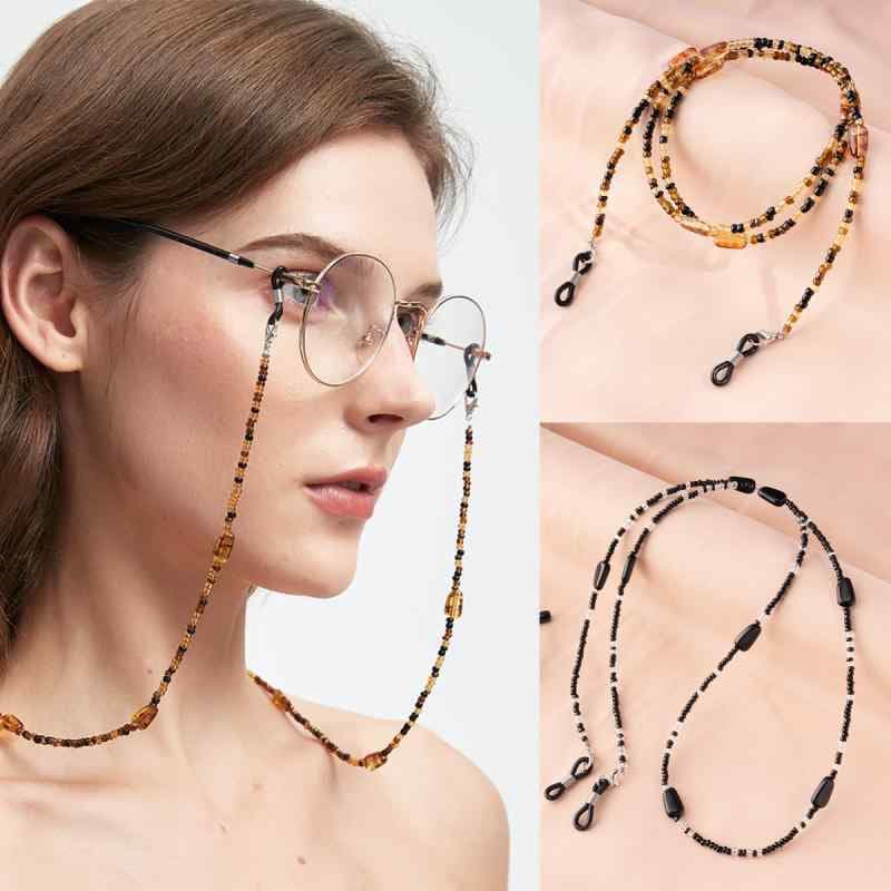 グラスコード ミラードカラー レトロ 上品 アンティーク調 琥珀色 瑠璃ビーズ アクリル製 老眼鏡 サングラス対応 おしゃれ 男女兼用 落下防止 紛失防止 ストラップ