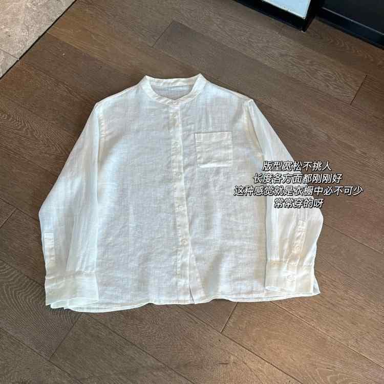 　レディース　シャツ　トップス 25年 早春 レトロ シンプル 通勤 万能 リネン ゆったり 薄手 ラウンドネック シャツ ジャケット 女性 0206 j