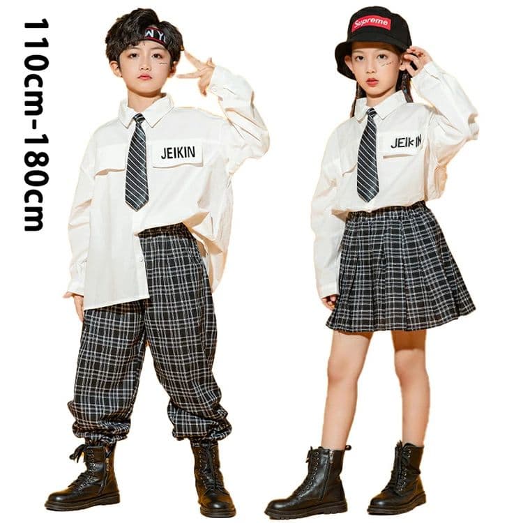 【最安挑戦！55%OFF＆10319円→5405円!】キッズダンス 衣装 ヒップホップ 長袖 女の子 男の子 ダボダボ ゆったり 韓国 スーツ風 キッズ フォーマルスーツ 文化祭 応援団 発表会 ステージ衣装 おしゃれ シャツ 長ズボン スカート