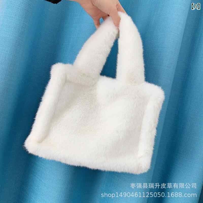 トートバッグ レディース 秋冬 ファー 手提げ 鞄 通勤 かわいい ふわふわ 無地 ホワイト ブルー ブラック ピンク キャメル ベージュ