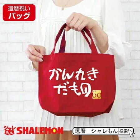 還暦祝い 母 女性 バッグ 赤い ( かんれきだもの ランチバッグ )( 60 ) プレゼント グッズ トートバッグ ミニトート エコバッグ キャンパス 還暦だもの しゃれもん サプライズ