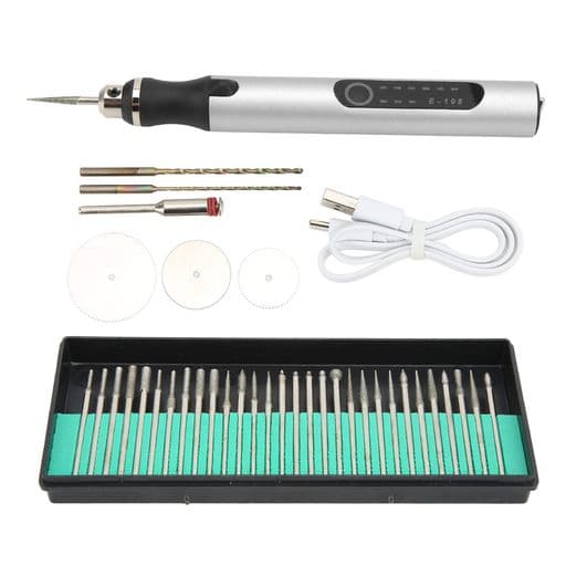 電動彫刻ペン切断研磨DIY穴あけ金属彫刻ツールDIY彫刻DIY工具ワイヤレス充電石材/木材/PCB回路基板/プラスチック卵などに(銀)