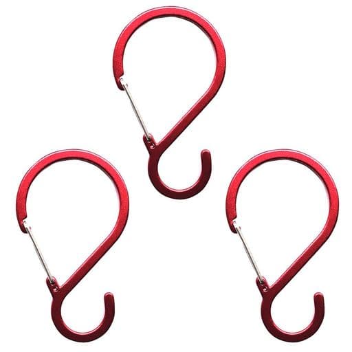 蝶屋物産S字フックレッドMサイズ(全長8.8cm、開け口:2.1cm)Sフックカラビナ3個セット