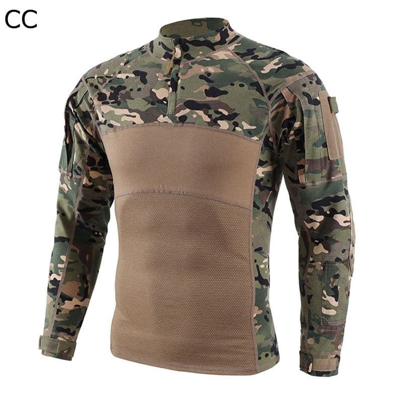戦闘服 メンズ 長袖 tシャツ ミリタリーウェア サバゲー ハーフジップ ストレッチ 作業服 デジタル迷彩 撥水 吸汗速乾 マルチポケット コスプレ 仮装 特殊部隊 ミリタリー風 自転車 狩猟 キャンプ