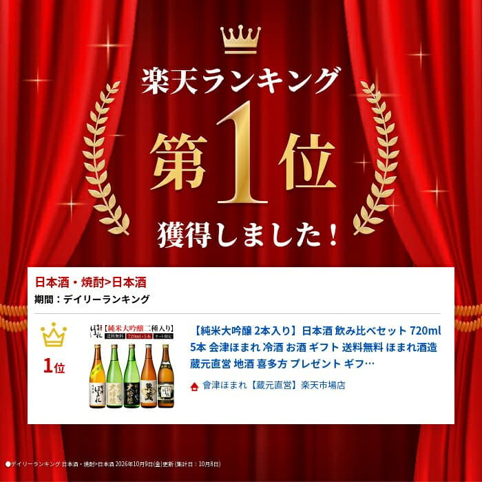 【純米大吟醸 2本入り】日本酒 飲み比べセット 720ml 5本 会津ほまれ 冷酒 お酒 ギフト 送料無料 ほまれ酒造 蔵元直営 地酒 喜多方 プレゼント ギフト 内祝 誕生日 まとめ買い 還暦 贈り物 お祝い 晩酌 燗酒 ぬる燗 贈り物 辛口 中口 フルーティ thumbnail 2