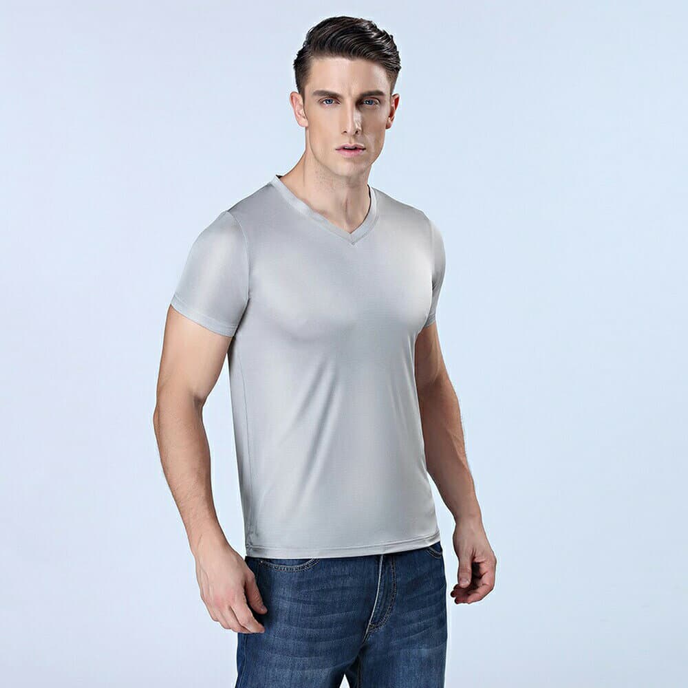VネックT メール便送料無料 メンズ シルク 半袖 インナーシャツ M L XL silk シルク100％ メンズ 絹 半袖 下着 涼感 敏感肌 低刺激 通気 抗菌 快適【楽天月間優良ショップ】 thumbnail 3