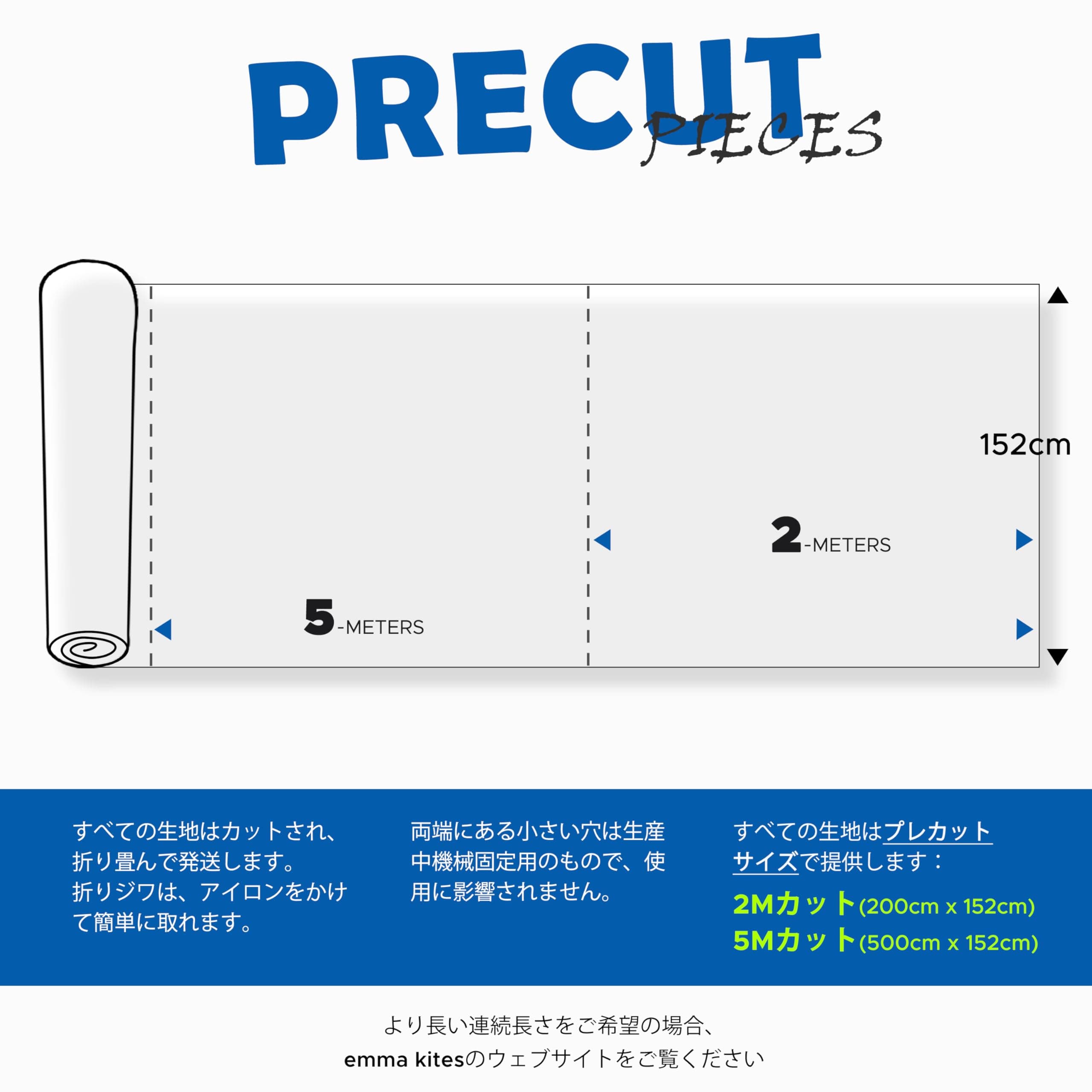 【送料無料】emma kites 40D リップストップ ナイロン生地 布 150cm巾 x 長さ1M / 2M / 5M カットサイズ 超薄手 無地 撥水生地 UVカット 計19色のカラーバリエーション PUコーティング処理 アウトドア生地 テント タープ ハンモッ 色：No.01 ホワイト、サイズ：5M カット thumbnail 2