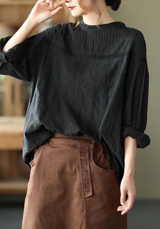 【10/11！クーポンで1,638円】 ブラウス レディース 長袖 秋 綿100% 刺繍 シャツ レディース トップス 半袖 Uネック 立ち襟 きれいめ ゆったり 体型カバー 薄手 上品 大人可愛い 通勤 カジュアル オフィス 洗える ホワイト ブラック 20代〜60代対応 送料無料 smart-shop thumbnail 3