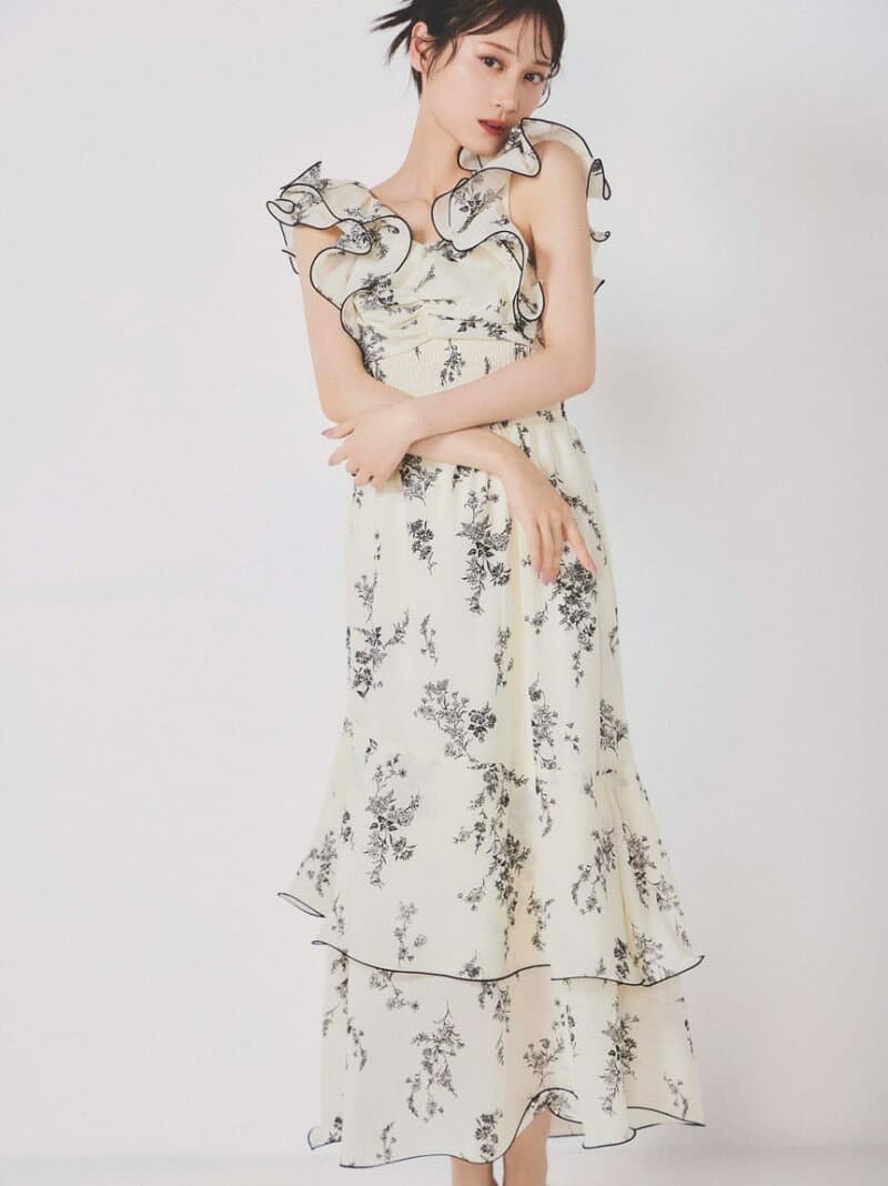 【SALE／30%OFF】フリルスリーブバリエプリントワンピース SNIDEL スナイデル ワンピース・ドレス ワンピース ネイビー ホワイト グレー イエロー【RBA_E】【送料無料】[Rakuten Fashion] thumbnail 3