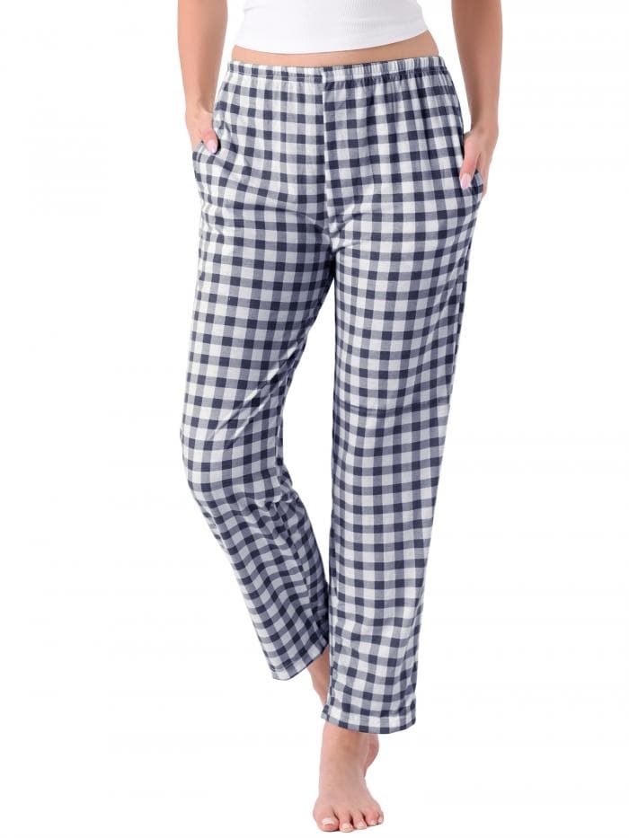 cheibear Womens Plaid Pajama Bottoms Elastic Waist with Pockets Long Sleepwear Lounge Pants Blue Plaid XS