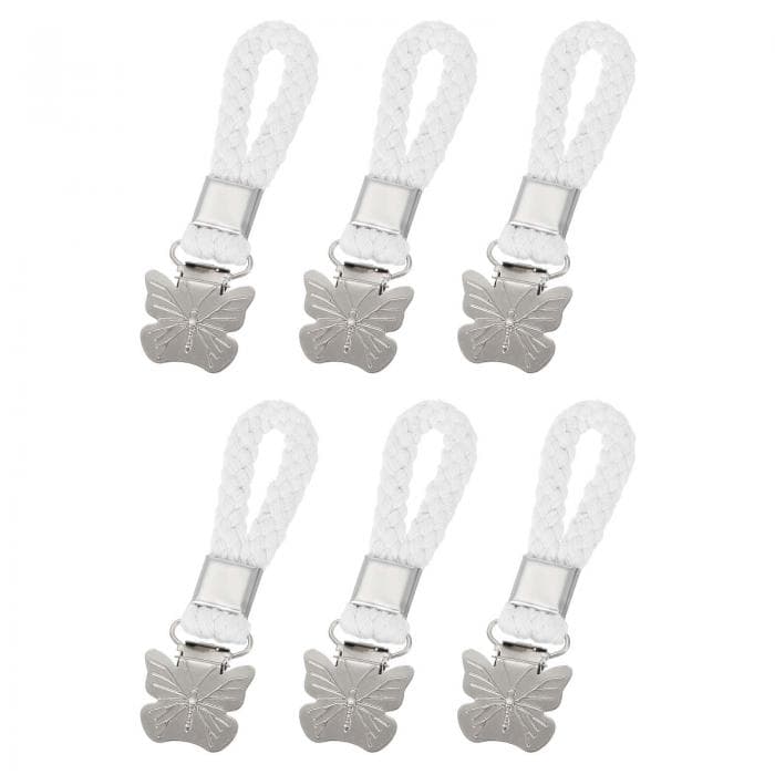 6個セット コッ トンループ付きタオルクリップ 4インチ 金属製タオルフック ホームキッチンバスルーム用多目的布ハンガー ホワイト（バタフライ）