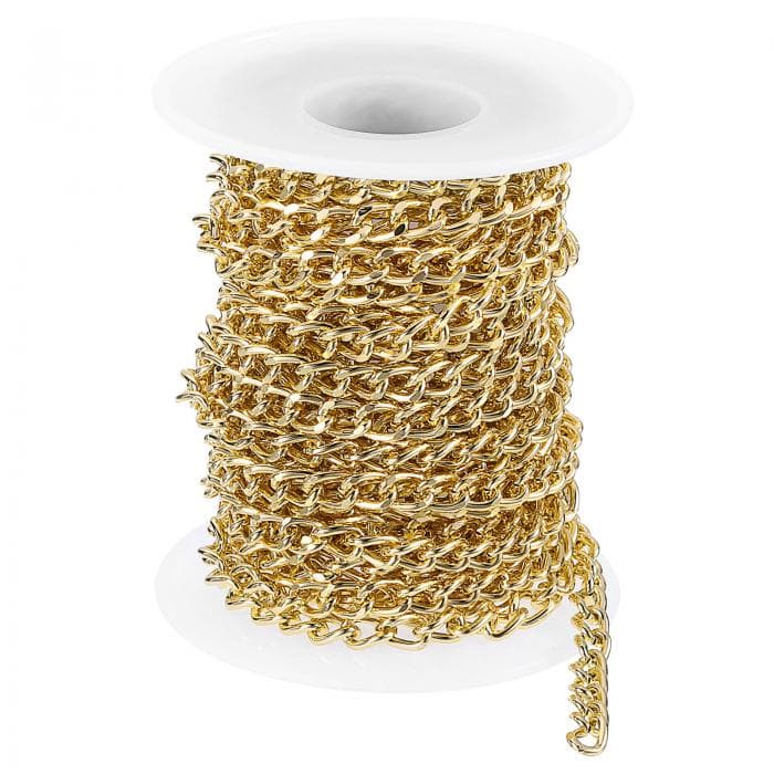 16.4フィートのアルミリンクチェーン リンクケーブルチェーンオーバルメッキチェーンバルククラフト宝石メイキングチェーンロール DIYネックレスブレスレットアンク レット用 7x5x1.3 mm 金