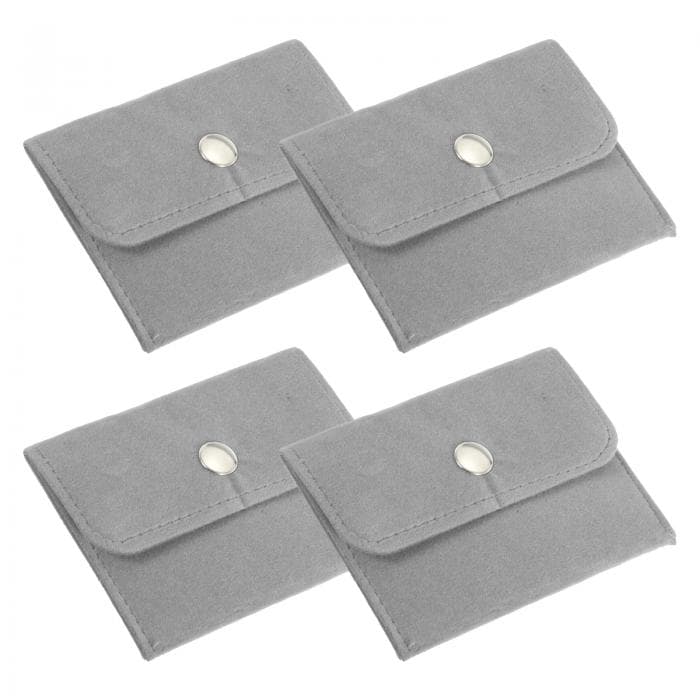 PATIKIL 4x3"宝石ポーチ 4個セット ベルベットポーチ スナップボタン付きポータブル収納バッグ イヤリング ブレスレット ネックレス リング 時計用 グレー