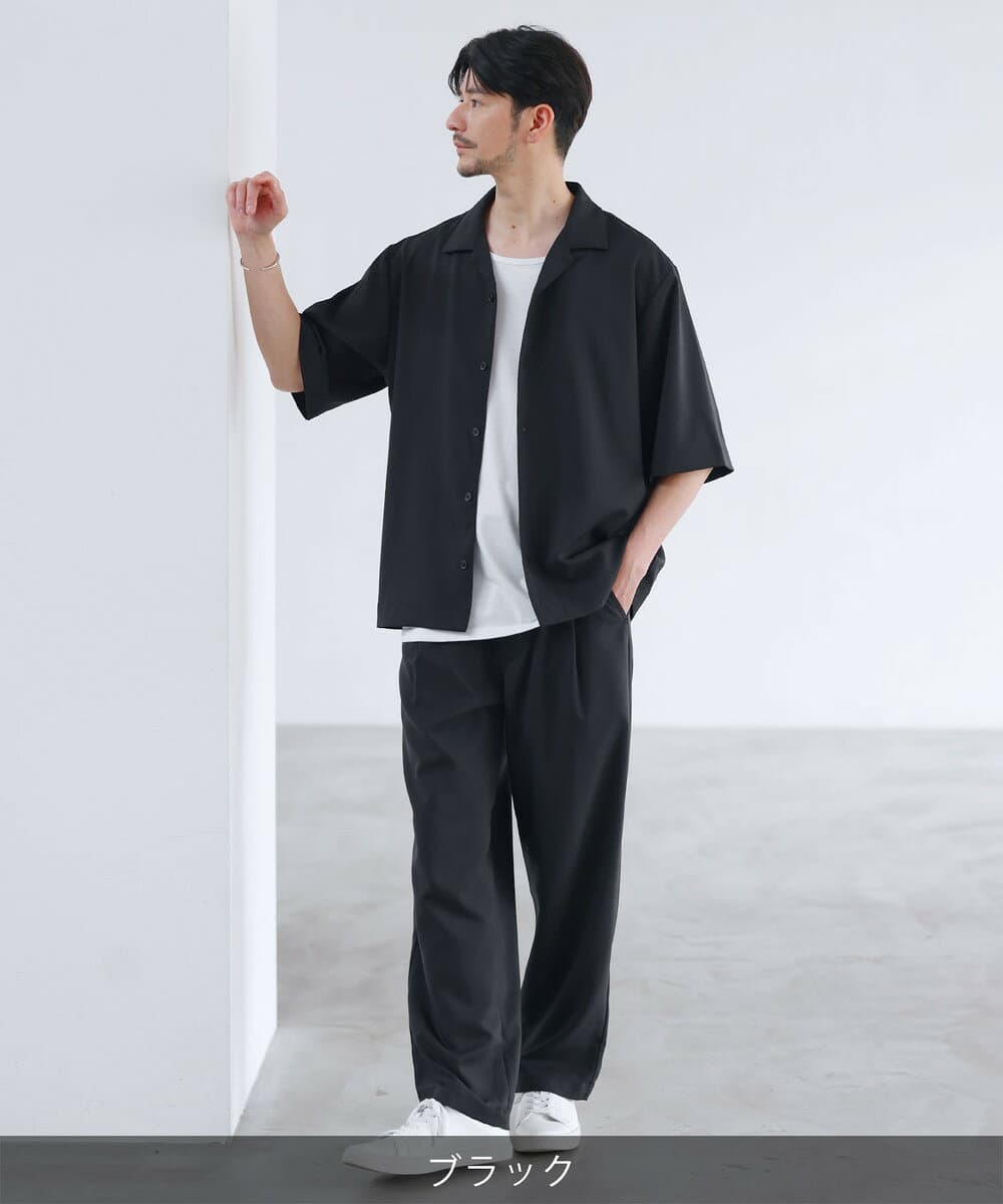 【3点セット】 セットアップ メンズ 夏 夏服 春 春服 春夏 カジュアル シャツ 半袖 5分袖 オープンカラーシャツ タンクトップ パンツ ワイドパンツ イージーパンツ 防シワ 接触冷感 タック ゴムウエスト 無地 ゆったり S M L XL thumbnail 2