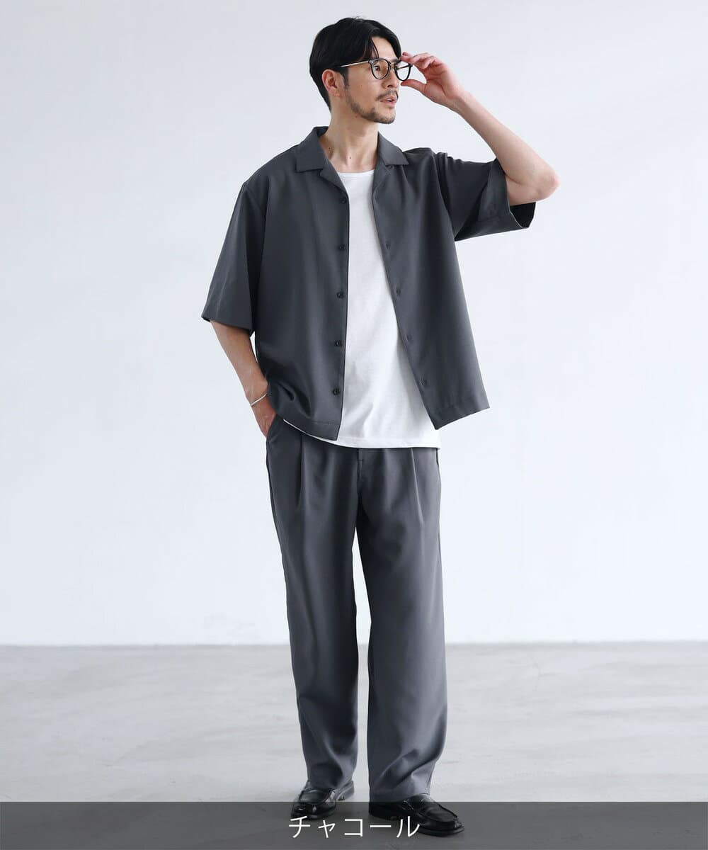 【3点セット】 セットアップ メンズ 夏 夏服 春 春服 春夏 カジュアル シャツ 半袖 5分袖 オープンカラーシャツ タンクトップ パンツ ワイドパンツ イージーパンツ 防シワ 接触冷感 タック ゴムウエスト 無地 ゆったり S M L XL thumbnail 3