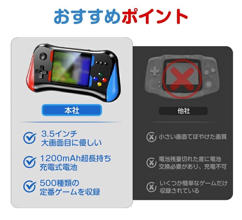 【テレビで遊べる】ポータブルゲーム機 本体 コントローラー付属 3.5インチ大画面 2人対戦 充電式 AV端子 テレビ接続 軽量 コンパクト 子供 定番ゲーム アーケード ミニゲーム ポイント消化 プレゼント ギフト 人気 おすすめ 新生活 母の日 父の日 誕生日 thumbnail 2