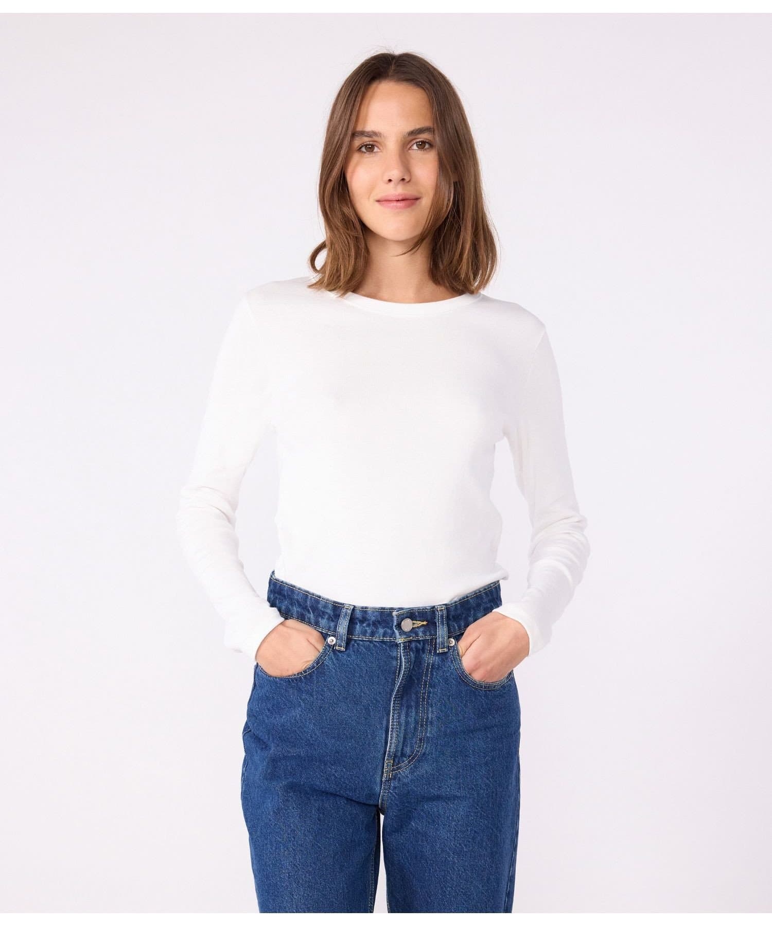 PETIT BATEAU クルーネック長袖Tシャツ プチバトー トップス カットソー・Tシャツ ホワイト ブラック ネイビー【送料無料】