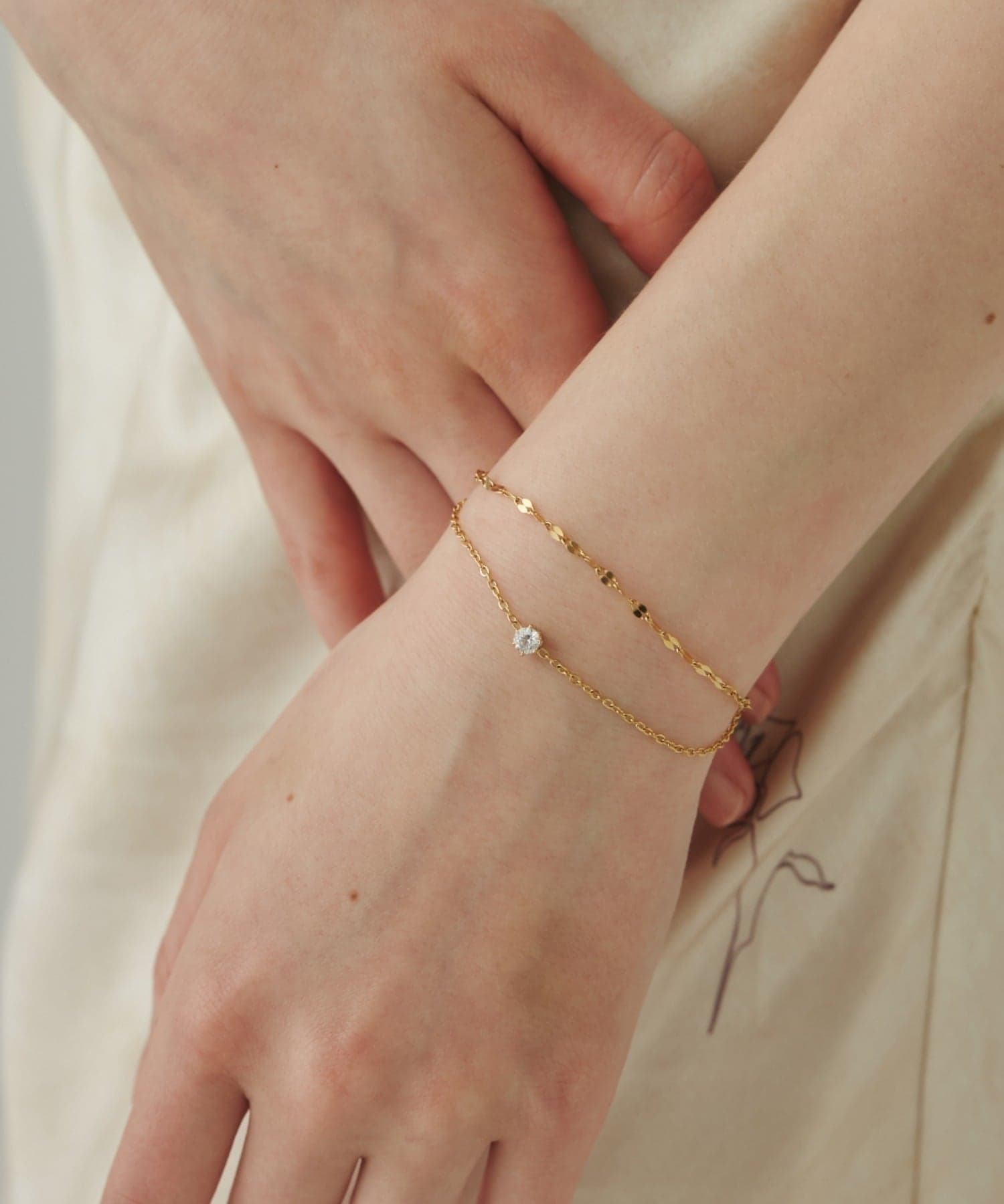 【SALE／28%OFF】ciite' 【 金属アレルギー対応 】 ビジュー 2連チェーンブレスレット シーテ アクセサリー・腕時計 ブレスレット・バングル シルバー ゴールド