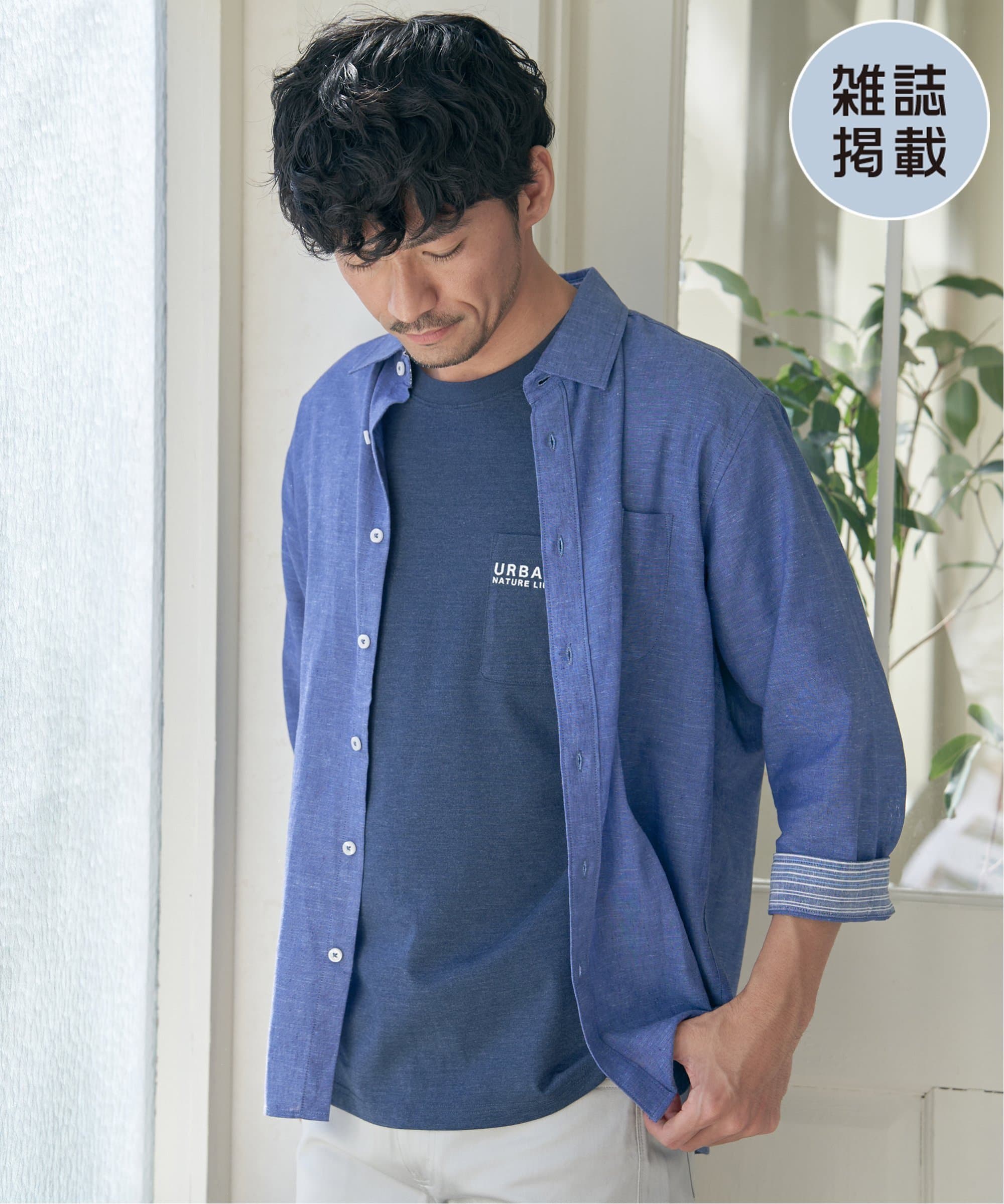 【SALE／50%OFF】ikka 【雑誌MonoMax5月号掲載】7分袖フレンチリネンMIX無地シャツ【吸水速乾/親子コーデ】 イッカ トップス シャツ・ブラウス ピンク ブルー グリーン ホワイト ベージュ