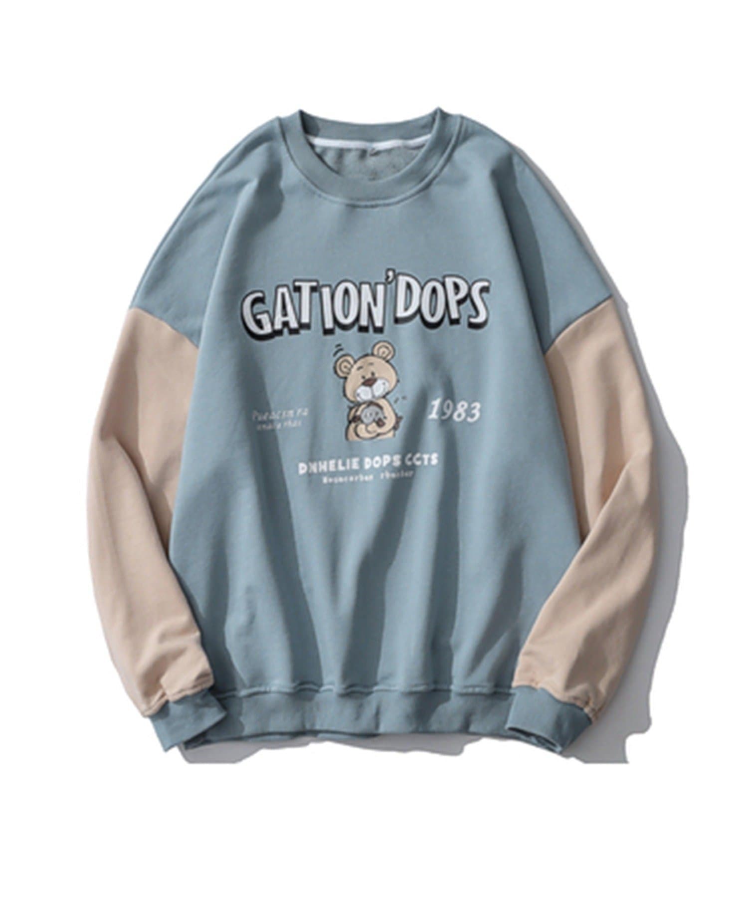 【SALE／15%OFF】HOOK HOOK/(U)【HOOK】アンティーク風プリント袖切り替え トレーナー アイモハ トップス スウェット・トレーナー グリーン ネイビー ブルー【送料無料】 thumbnail 3