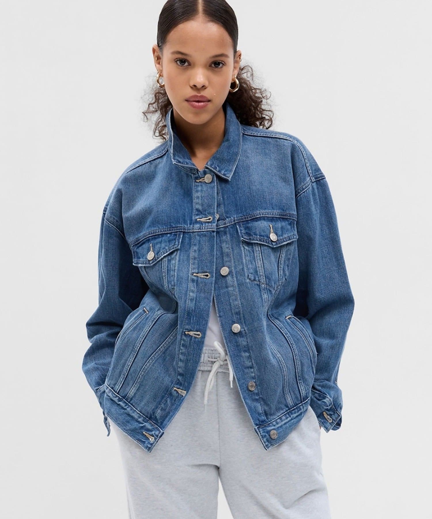 GAP (W)オーバーサイズ アイコンデニムジャケット ギャップ ジャケット・アウター デニムジャケット ブルー【送料無料】