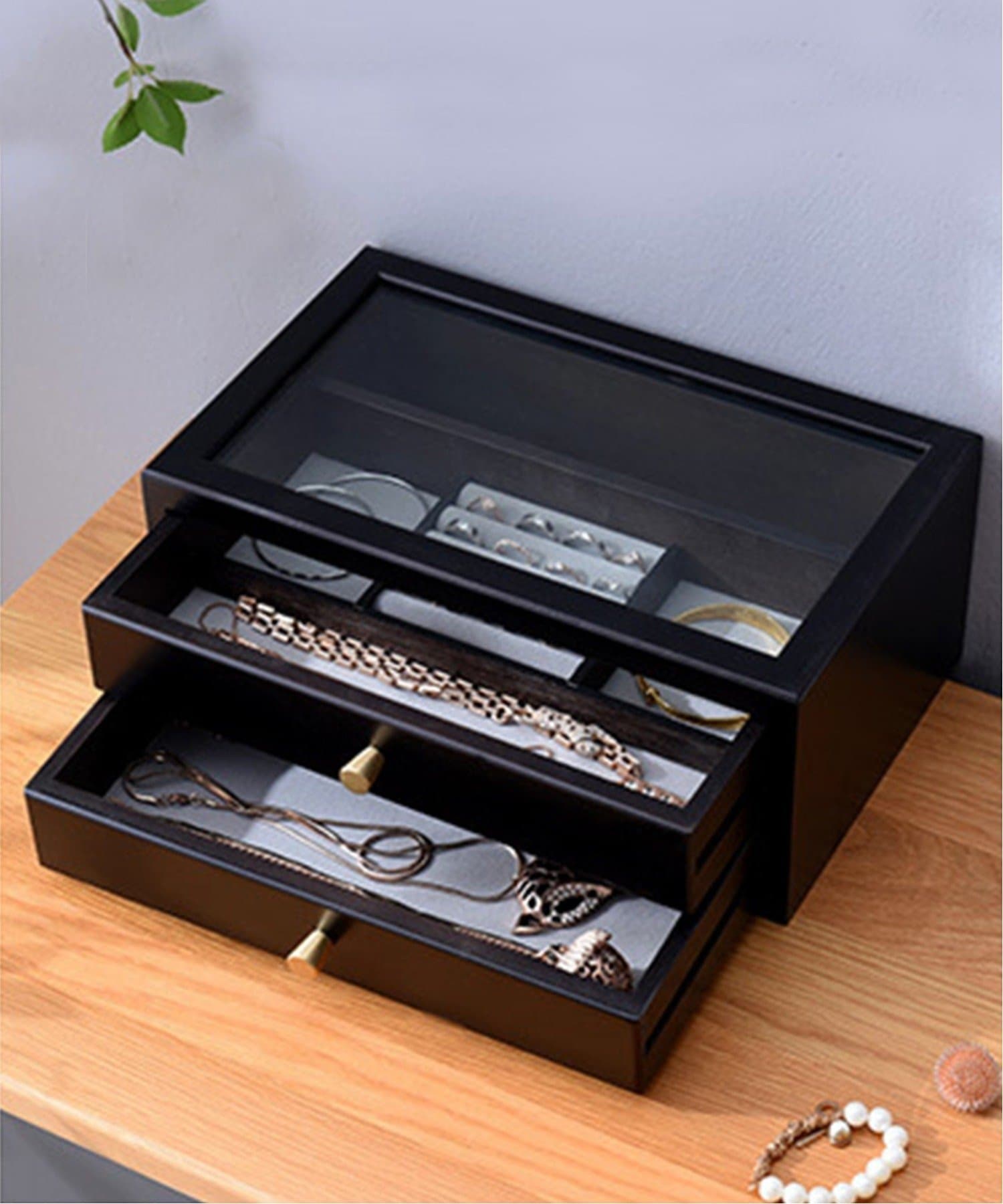 【SALE／15%OFF】aimoha home aimoha home/(W)【ナチュラルなお部屋になじむ☆】木製2段アクセサリー収納ボックス アイモハ インテリア・生活雑貨 収納用品・棚・ラック レッド ベージュ ホワイト ブラック【送料無料】 thumbnail 2