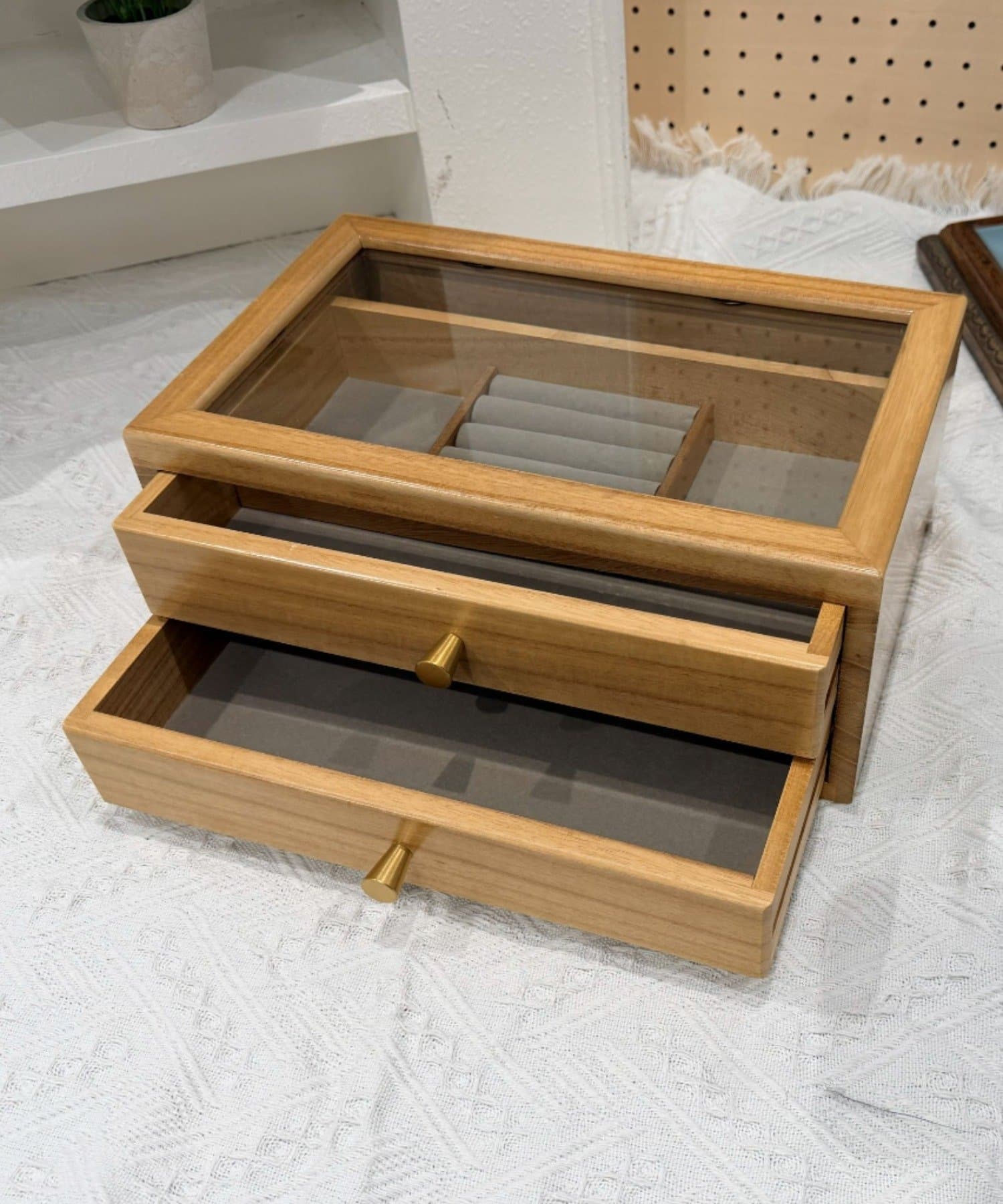 【SALE／15%OFF】aimoha home aimoha home/(W)【ナチュラルなお部屋になじむ☆】木製2段アクセサリー収納ボックス アイモハ インテリア・生活雑貨 収納用品・棚・ラック レッド ベージュ ホワイト ブラック【送料無料】 thumbnail 3