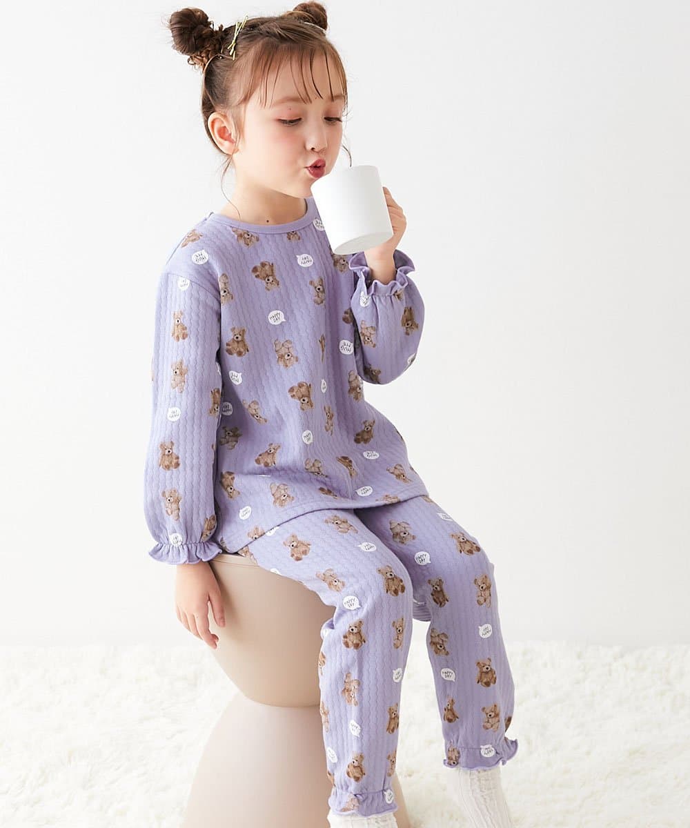 devirock ガールズ やわらかキルト パジャマ 子供服 キッズ 女の子 部屋着 寝巻き 26AW デビロック インナー・ルームウェア パジャマ ブルー グレー グリーン ピンク thumbnail 2