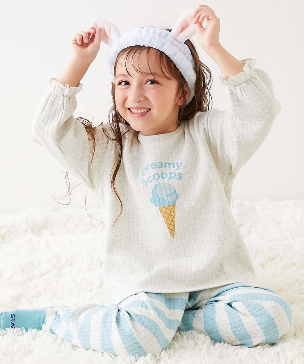 devirock ガールズ やわらかキルト パジャマ 子供服 キッズ 女の子 部屋着 寝巻き 26AW デビロック インナー・ルームウェア パジャマ ブルー グレー グリーン ピンク