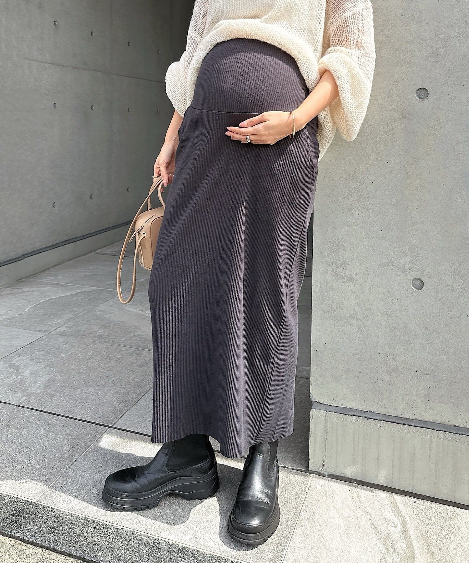 andme 【マタニティ】セルフカット リブ タイト スカート アンドミー マタニティウェア・ベビー用品 マタニティパンツ・スカート グレー ブラック ベージュ ブラウン【送料無料】 thumbnail 2