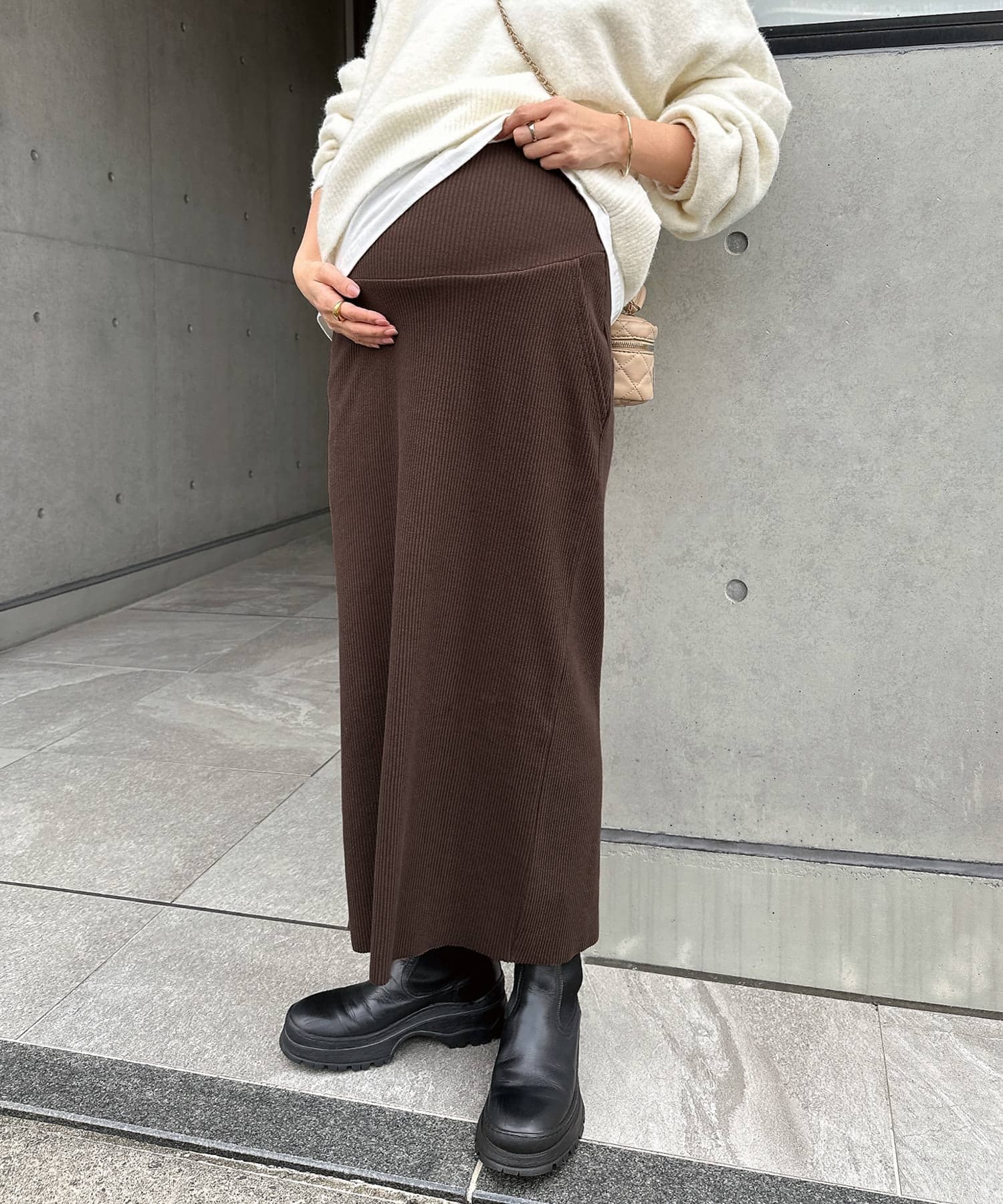 andme 【マタニティ】セルフカット リブ タイト スカート アンドミー マタニティウェア・ベビー用品 マタニティパンツ・スカート グレー ブラック ベージュ ブラウン【送料無料】 thumbnail 3