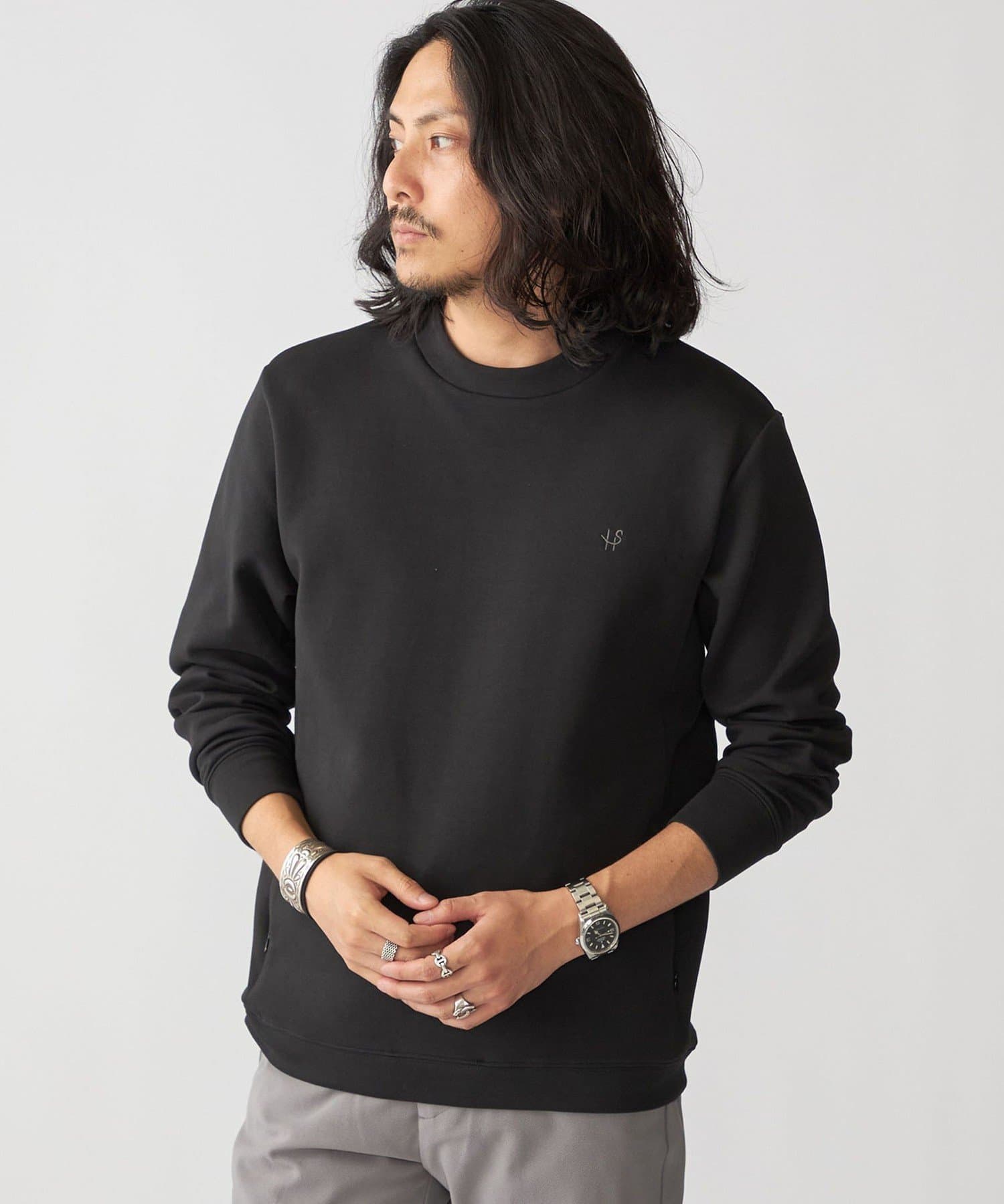 SHIPS MEN 【WEB限定】SHIPS: テレワーク ビズ ワンポイントロゴ ハイゲージ ダブルニット スウェット シップス トップス スウェット・トレーナー ネイビー ベージュ ブラック グレー【送料無料】 thumbnail 3