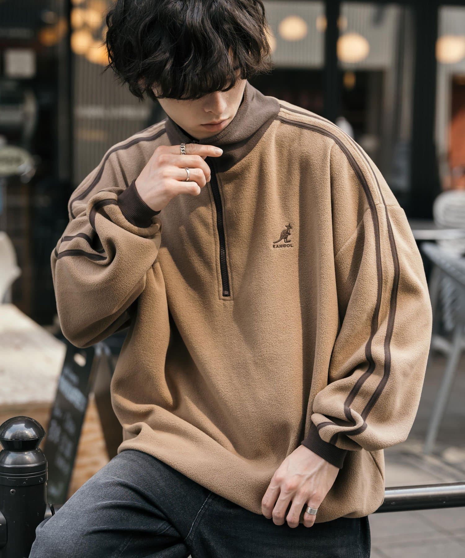 KANGOL 新色追加 KANGOL 別注コラボサイドラインロゴ刺繍ハーフジップフリース ロッキーモンロー トップス スウェット・トレーナー ブラック ブラウン ホワイト ワインレッド ネイビー グレー ブルー パープル【送料無料】 thumbnail 2
