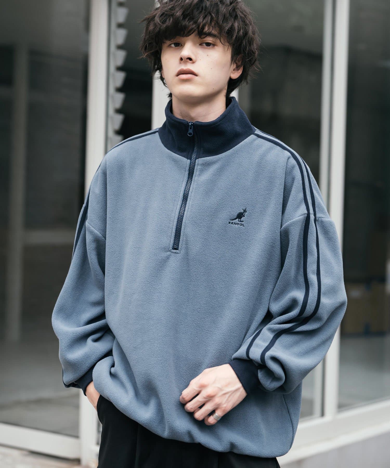 KANGOL 新色追加 KANGOL 別注コラボサイドラインロゴ刺繍ハーフジップフリース ロッキーモンロー トップス スウェット・トレーナー ブラック ブラウン ホワイト ワインレッド ネイビー グレー ブルー パープル【送料無料】 thumbnail 3
