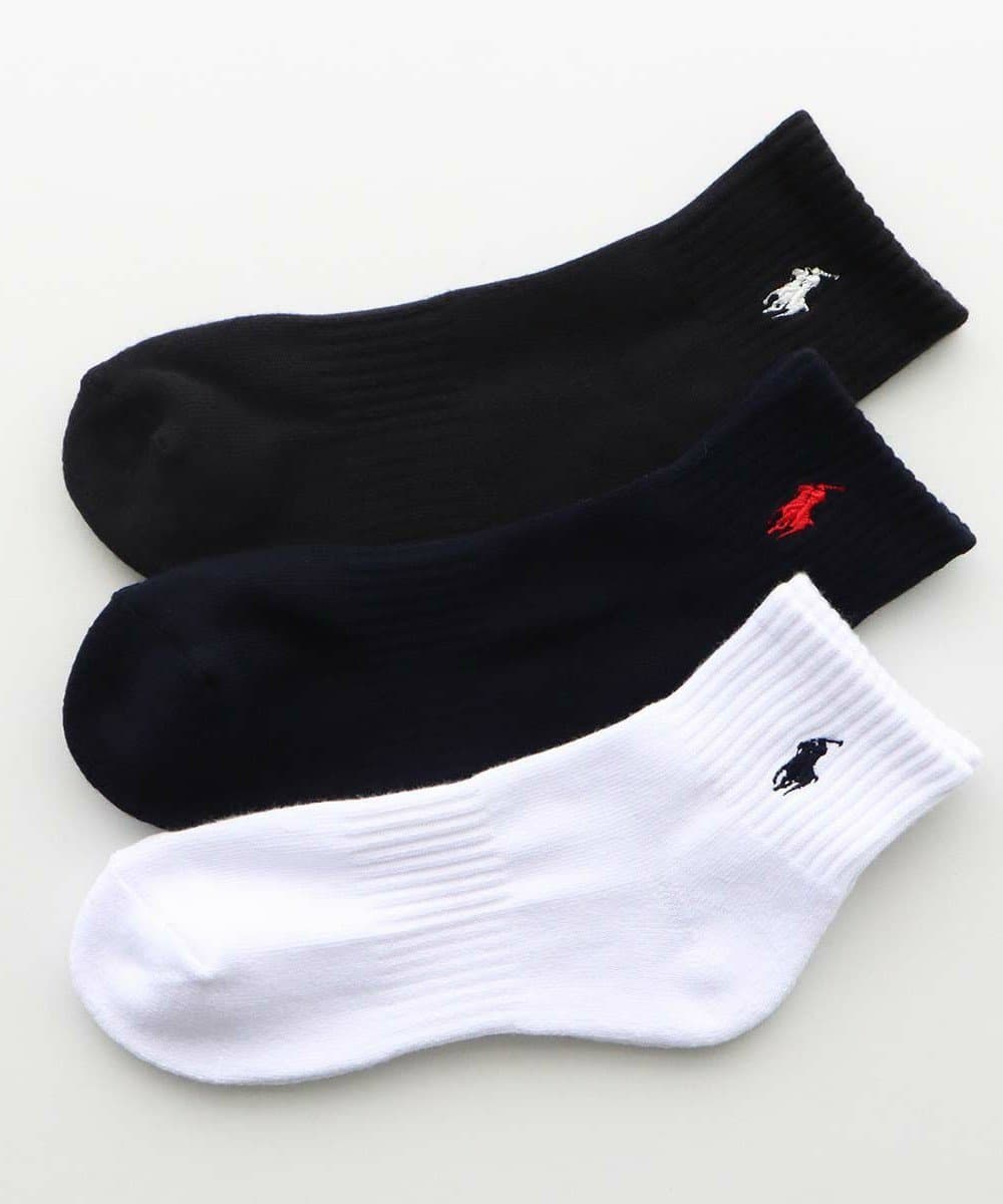 【SALE／30%OFF】POLO RALPH LAUREN 【3足セット】足底パイル アーチサポート ワンポイント ショートソックス ナイガイ 靴下・レッグウェア 靴下 ホワイト グレー ブラック