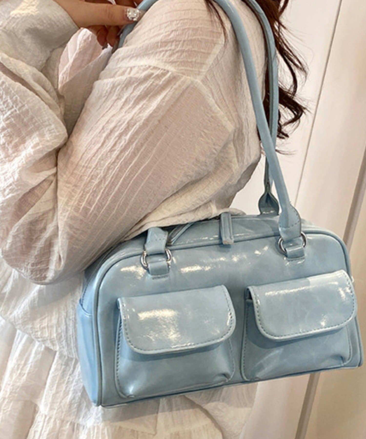 【SALE／15%OFF】aimoha - select - aimoha -select-/クラシックPUハンドバッグ アイモハ バッグ ハンドバッグ シルバー ブルー ブラック ピンク レッド ホワイト thumbnail 2