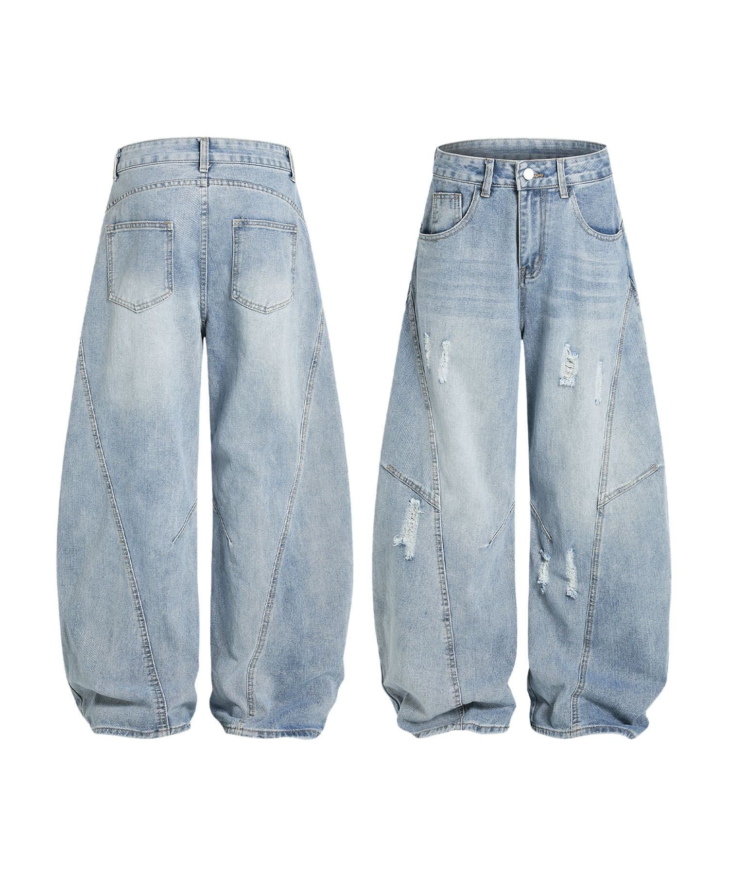 【SALE／15%OFF】HOOK HOOK/クラッシュ加工ワイドカーブデニムパンツ ダメージ加工 アイモハ パンツ ジーンズ・デニムパンツ ネイビー【送料無料】