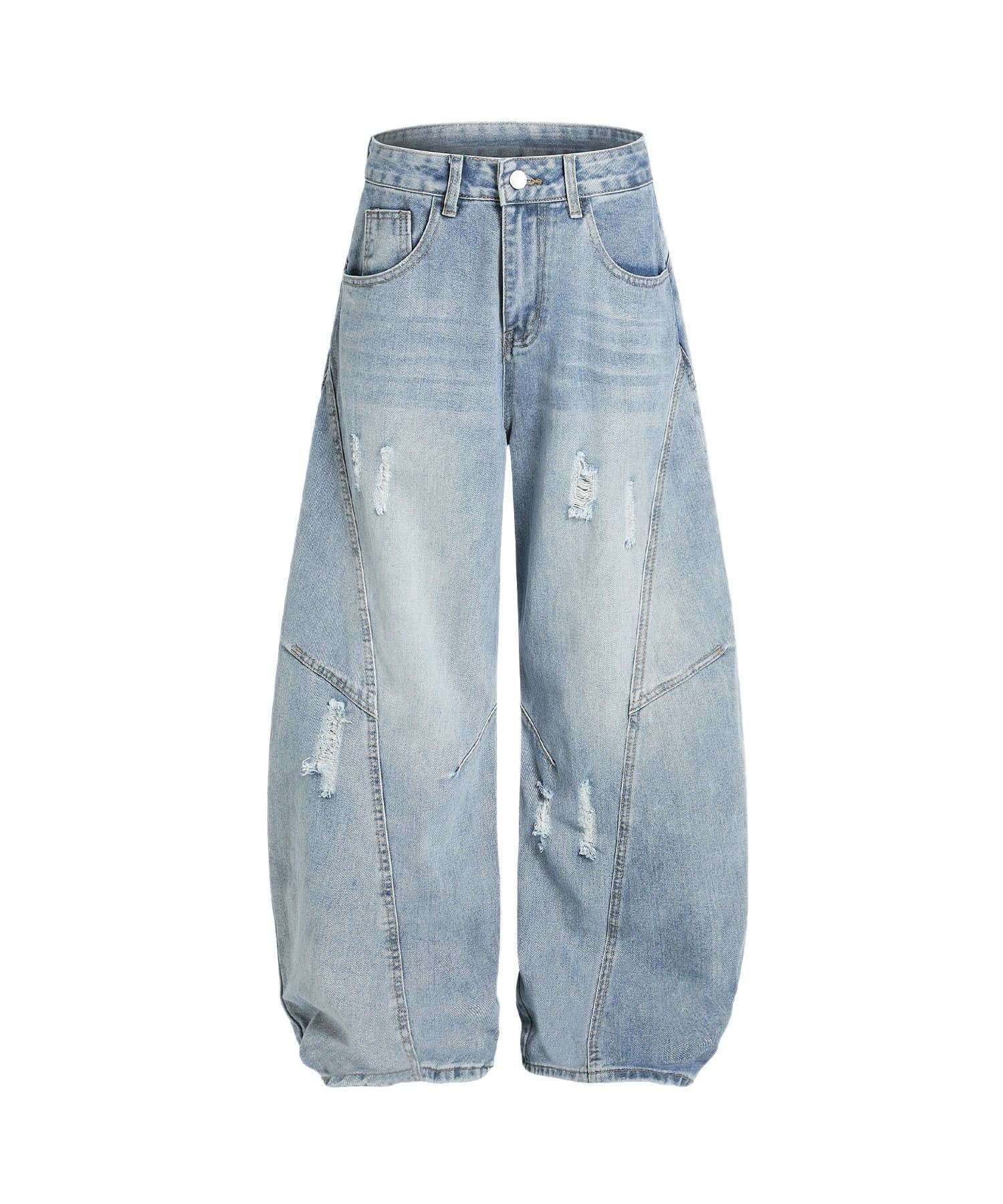 【SALE／15%OFF】HOOK HOOK/クラッシュ加工ワイドカーブデニムパンツ ダメージ加工 アイモハ パンツ ジーンズ・デニムパンツ ネイビー【送料無料】 thumbnail 3