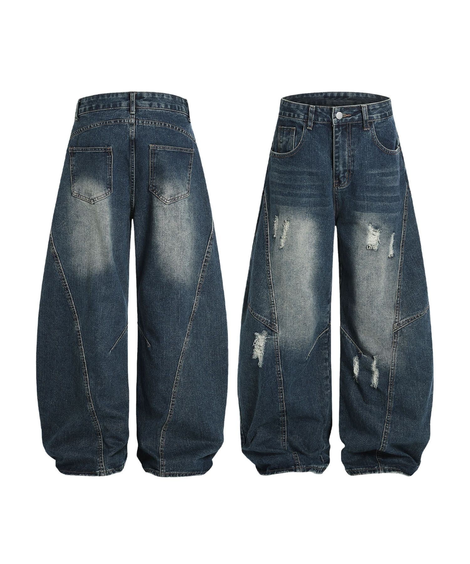 【SALE／15%OFF】HOOK HOOK/クラッシュ加工ワイドカーブデニムパンツ ダメージ加工 アイモハ パンツ ジーンズ・デニムパンツ ネイビー【送料無料】 thumbnail 2